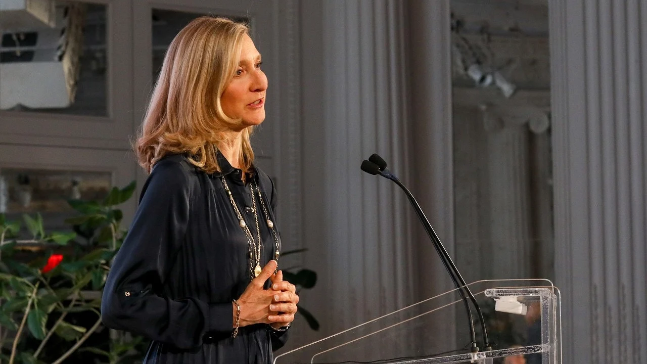 A frame from the Tory Burch Foundation's film of the award