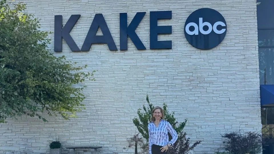 Jennifer Pitt outside the KAKE television studio